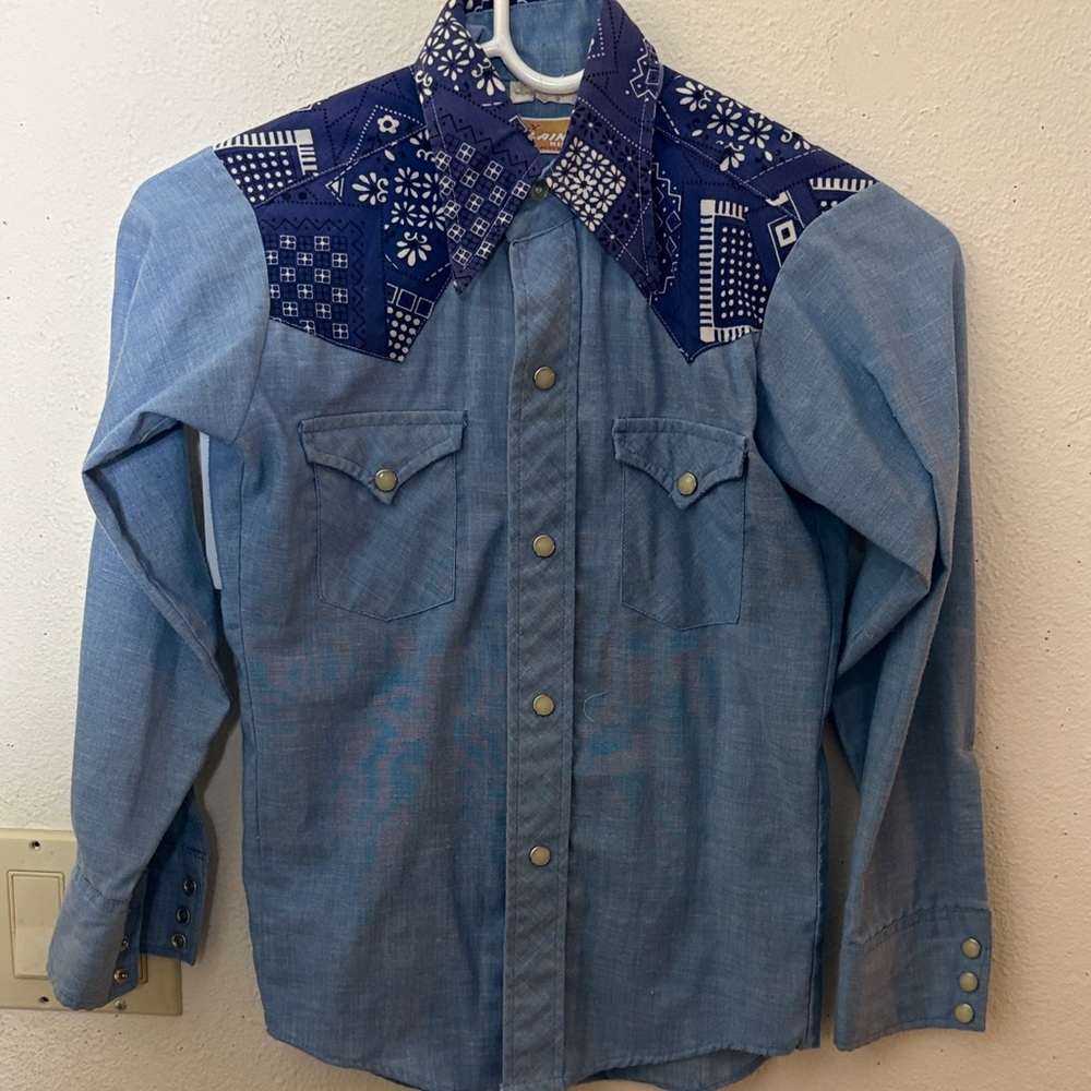 Vintage Kids 70s-80s Plains Rider Blue Bandana Print Western 10